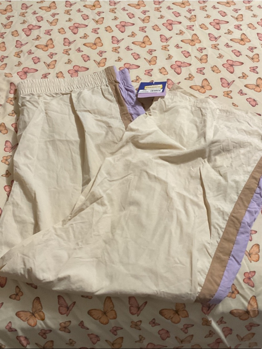 Cream Track Pants with Lavender & Tan Trim